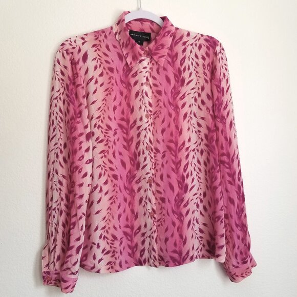 August Silk Women Blouse Size 6 Long Sleeve Magenta & Pink 100% Silk Button Up - Picture 1 of 9